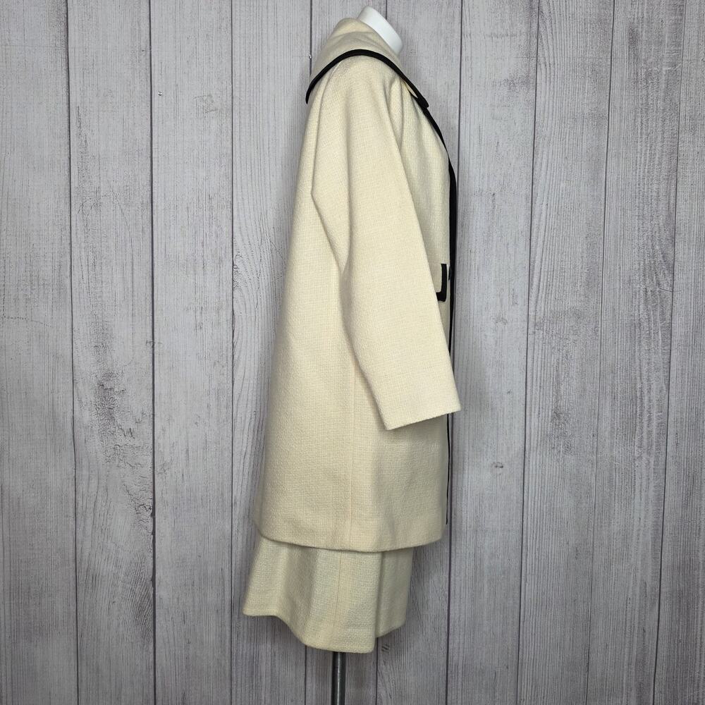 Vintage 1960s Joseph Stein Wool Skirt Suit Jackie O Cream Black Elegant - Picture 3 of 10